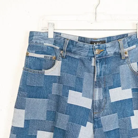 A.P.C. Helio Shorts High-rise Denim Patchwork size Large